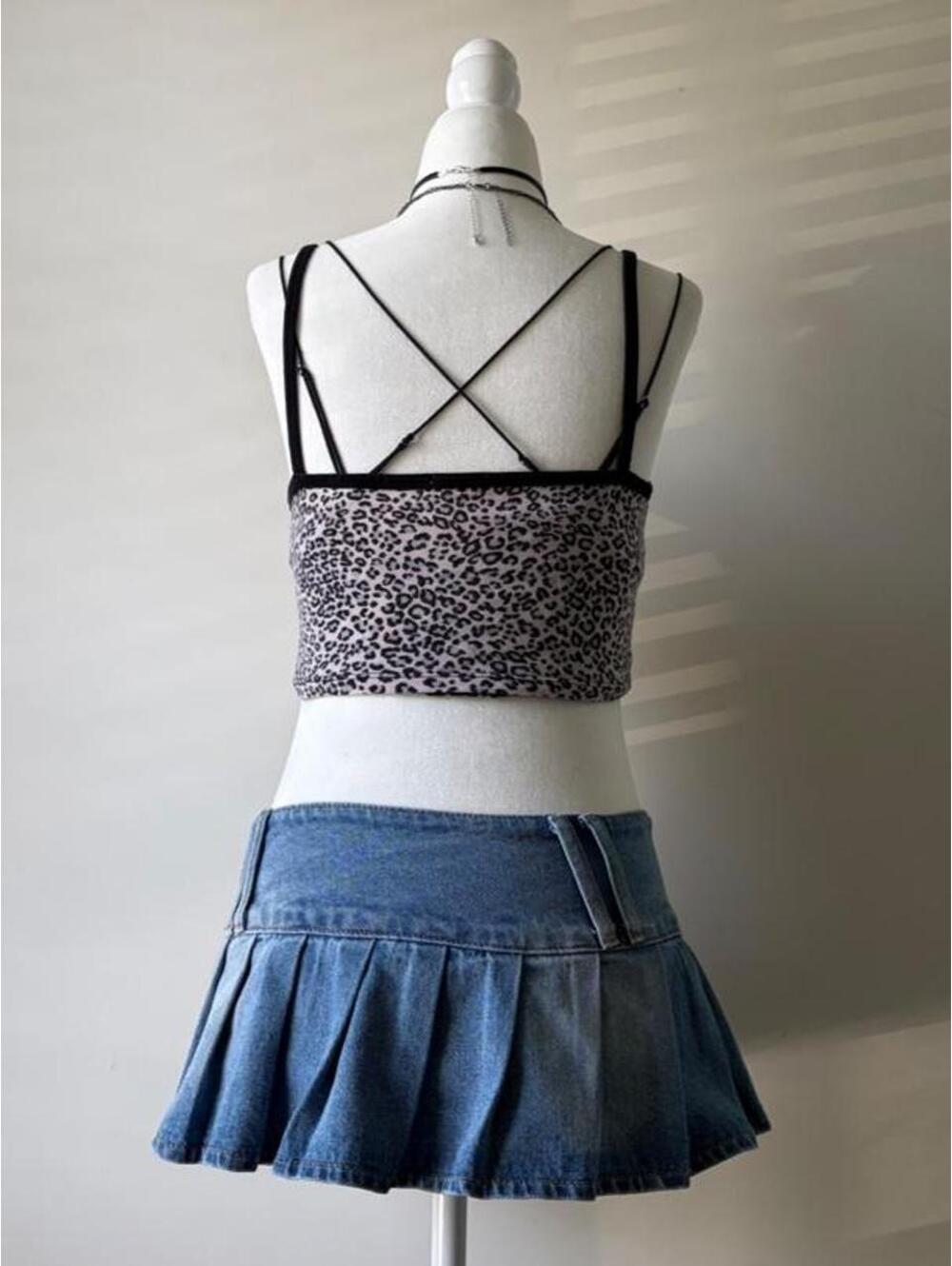 Y2K Leopard Print Lace Trim Cami Crop Top โข Fairy Grunge Cheetah Print Tank - Picture 5 of 5